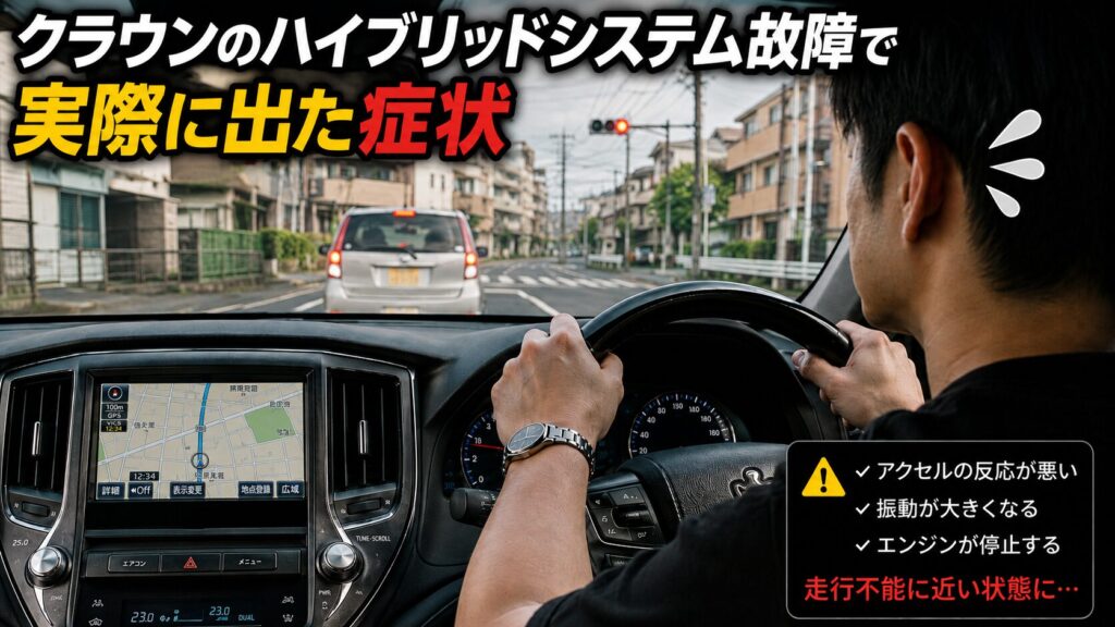 クラウンのハイブリッドシステム故障でアクセル反応低下に焦る運転手